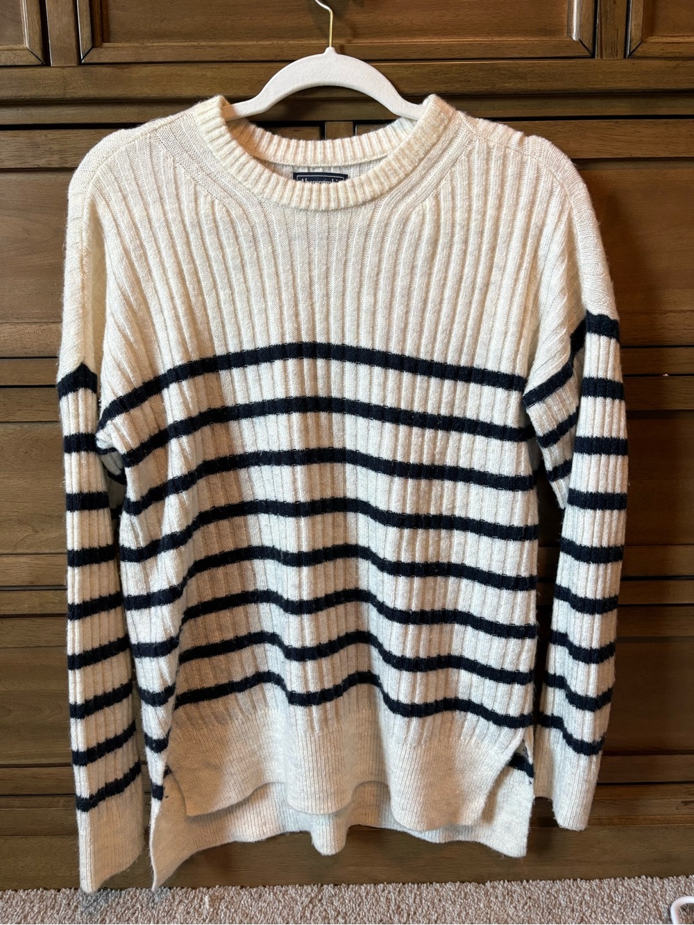 Cream Striped Crewneck Sweater - Black Stripe
